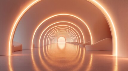 Obraz premium Warm Golden Light Illuminates Archway Tunnel Corridor