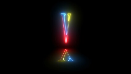 Glowing neon alphabet ''V'' with shadow. Educational concept with neon letter V. Shine text V the best digital illustration.
