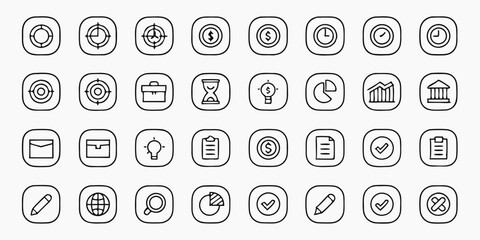 Financial Income line icon set. Set of 32 outline icons related to income, profit, salary, money growth and others. Linear icon collection. Financial Income outline icons collection. Editable stroke..