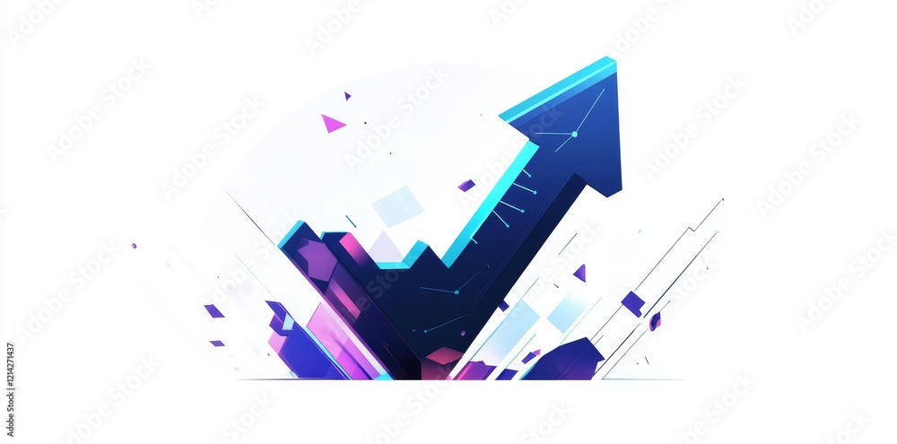 Poster a 3d financial chart with an upward arrow and data points against a white backdrop, representing mar