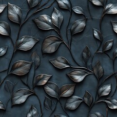 Obraz premium Seamless decorative embossed black and silver leaves pattern