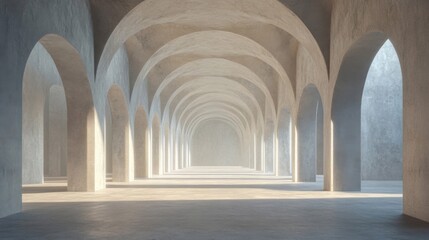 Naklejka premium Serene and majestic architectural hall with light streaming through arches