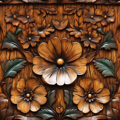 Fototapeta premium Seamless decorative wooden flowers pattern background