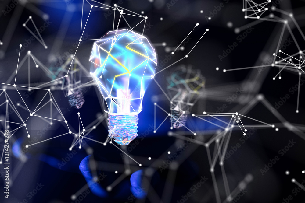 Poster Neural network 3D illustration. Big data and cybersecurity