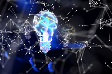 Neural network 3D illustration. Big data and cybersecurity