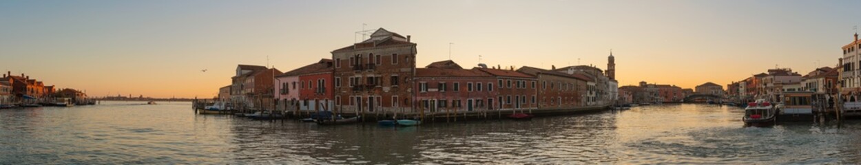 Panoramic Canal View in Murano at Sunset