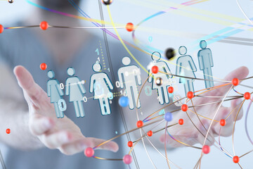 holding 3D rendering group of blue people - 3d