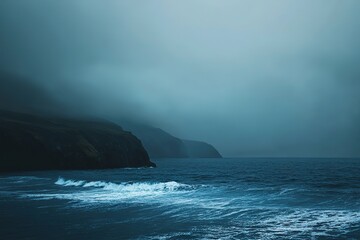Home interior, modern dark blue living room interior, empty wall mockup, 3d