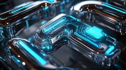 Fototapeta premium Abstract Futuristic Chrome Structure With Blue Neon Lights