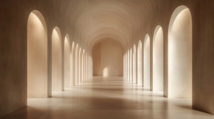 Obraz premium Serene Beige Hallway with Archways and Soft Light