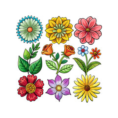 Flower and Leaves Floral Collection Element Clipart Vector Design Illustration