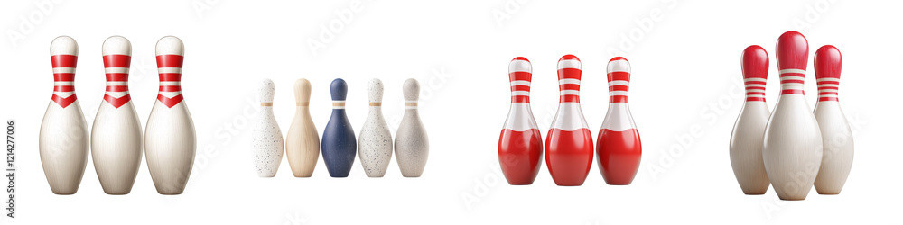Poster the image features a collection of bowling pins arranged in two groups, displaying various colors an