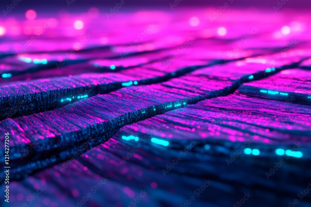 Poster big data visualization concept with luminous glowing lines against an abstract technology setting, d