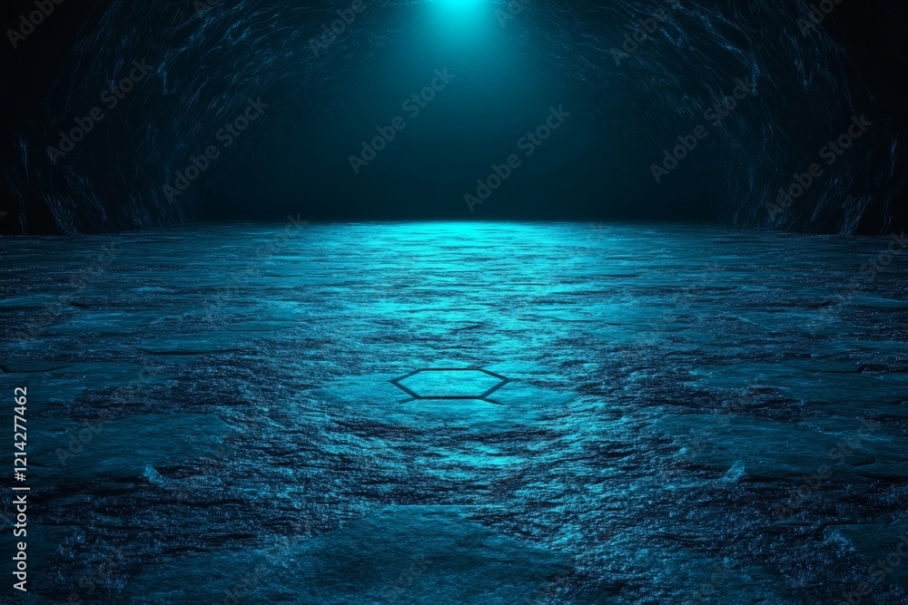Aufkleber Blue hexagonal background with binary code. Conveys technology, design, and landing page concepts through 3D rendering
