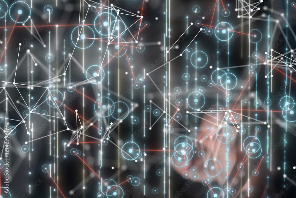 Poster Neural network 3D illustration. Big data and cybersecurity