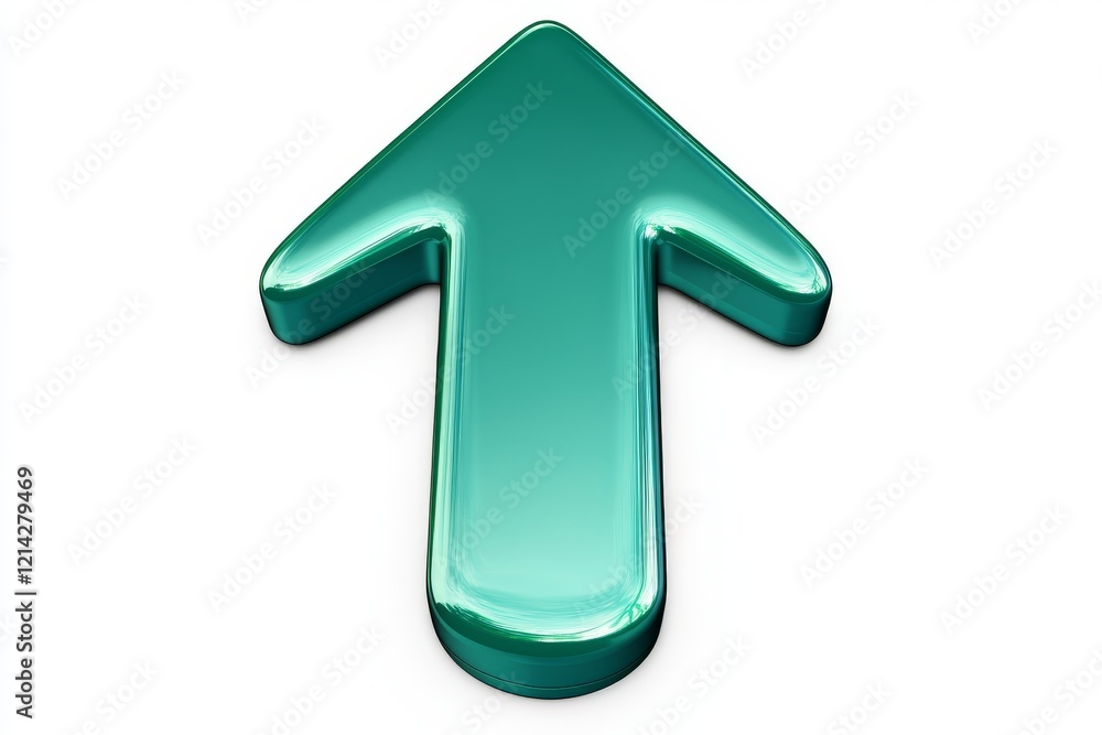 Poster isolated on a white background is a glossy green arrow pointing upward. the clean and simple 3d desi
