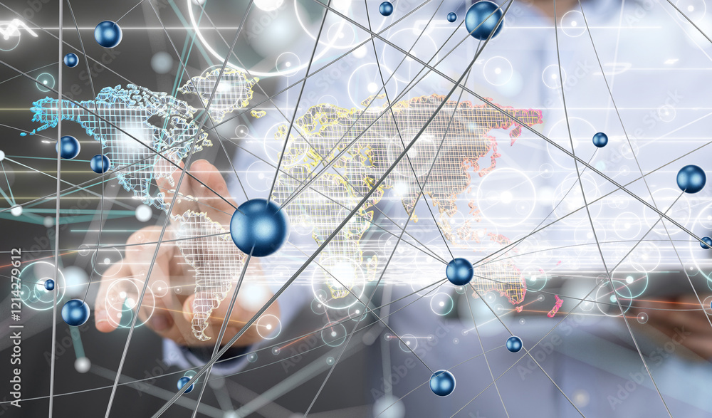 Poster conference digital network and data concept 3d