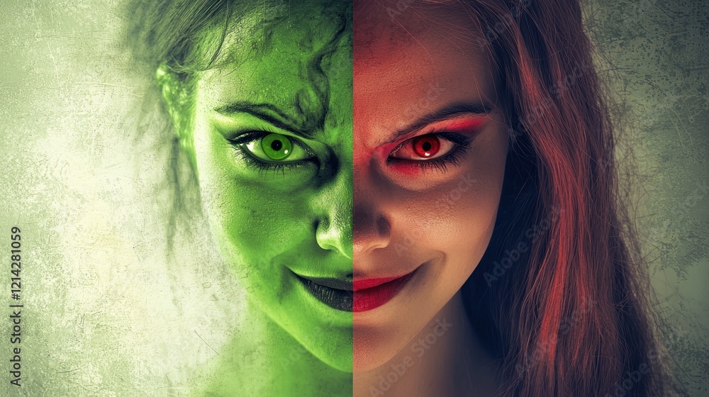 Poster a visual concept of jealousy with contrasting images of smiling and envy.