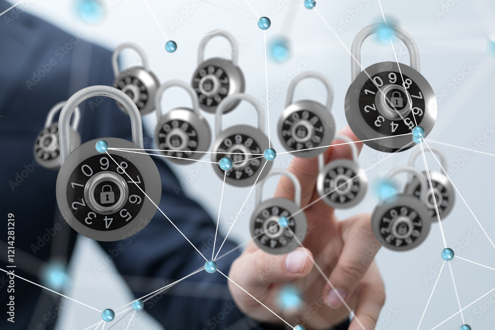 Aufkleber Information technology protected with firewall, secure access and encryption against cyber
