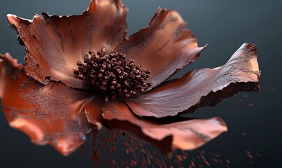 Obraz premium Copper flower, studio shot, disintegration, dark background, design