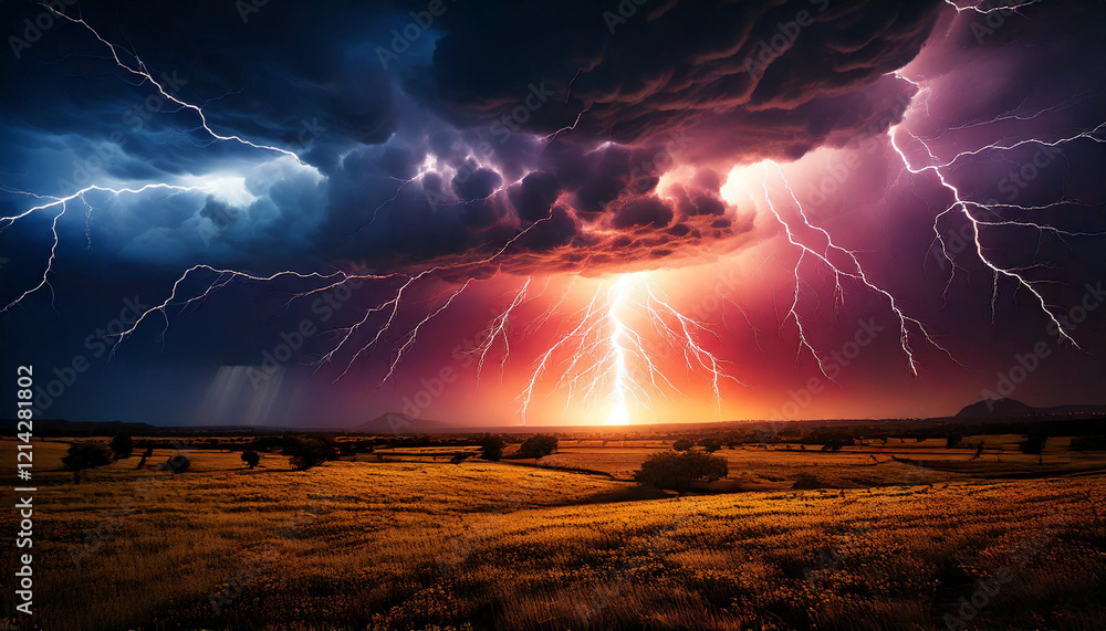 Canvas Prints lightning from storm clouds in the field at night, part 8