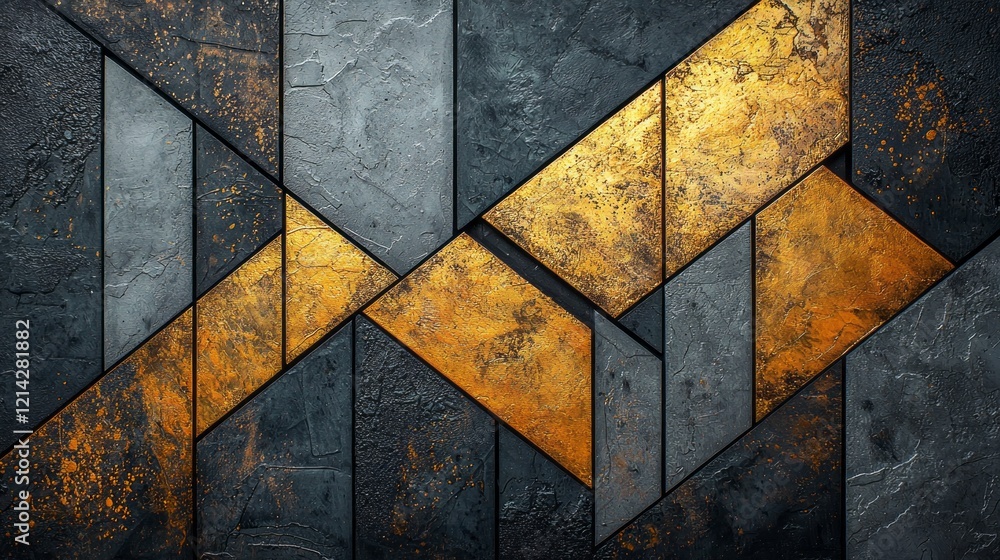 Aufkleber bold geometric shapes interplay with textured surfaces in a striking modern art canvas. golden lines