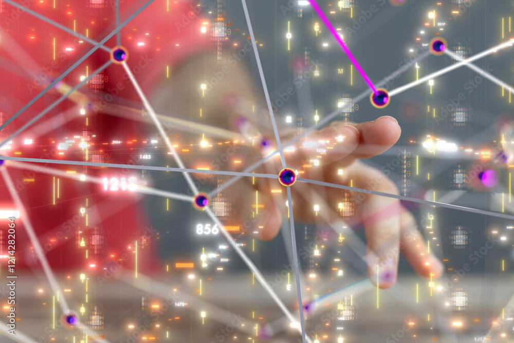Aufkleber Neural network 3D illustration. Big data and cybersecurity - 3d