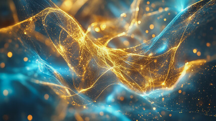 Naklejka premium Abstract digital background electromagnetic wave background Innovation digital wave, information technology background and green luxury background with golden line decoration and curve light effect