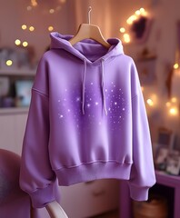Lavender hoodie with star design.