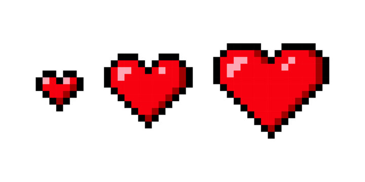 set of Pixel art hearts. 8 bit style heart design. Retro game. Vector graphic.
