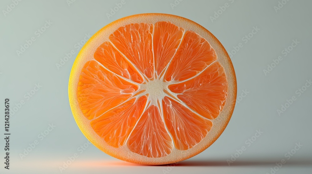 Poster isolated orange slice with detailed cross-section, displayed on a simple background