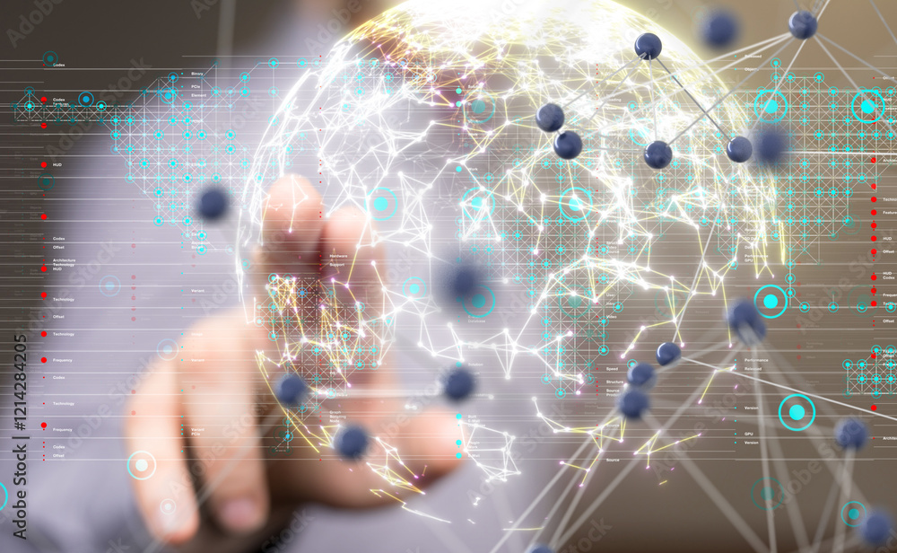 Poster neural network 3d illustration. big data and cybersecurity