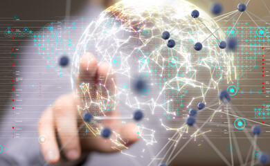 Neural network 3D illustration. Big data and cybersecurity