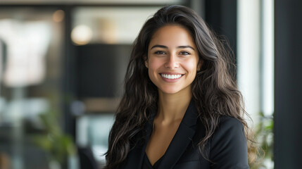 Fototapeta premium Confident Entrepreneur Headshot in Formal Attire with Blurred Office Background