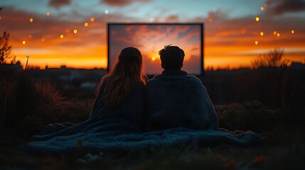 Couple watching sunset on rooftop.