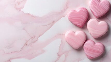 Pink Swirled Heart Decorations on Marble Background Romantic Valentine s Day Concept