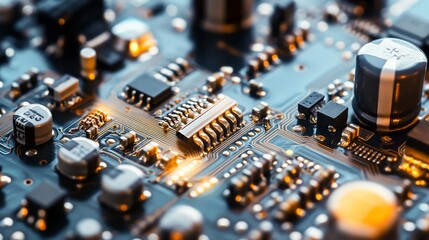 Close-up of illuminated circuit board components.