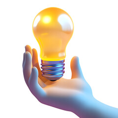 idea Support hand with Lightbulb 3d cartoon style illustration