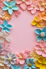 Fototapeta premium Pastel tone background with colorful plasticine flowers. and space for text.