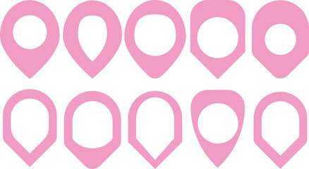 Unique pink pin point set icon on white background