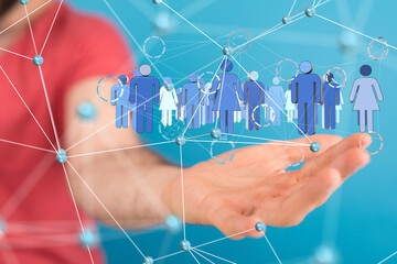network holding in hand 3d connection data