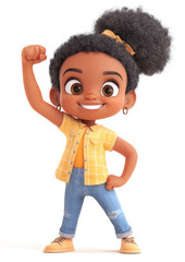Smiling, confident young girl in a power pose, symbolizing strength, empowerment, and gender equality, perfect for women&rsquo;s rights and International Women&rsquo;s Day campaigns