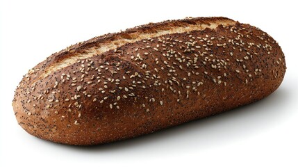 Rustic Brown Seed-Covered Loaf of Bread on White Background