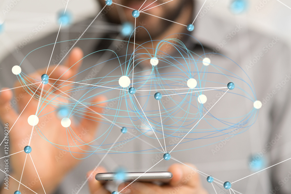 Poster neural network 3d illustration. big data and cybersecurity