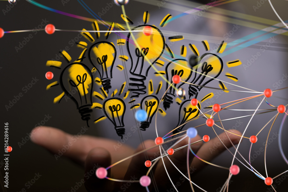 Poster Neural network 3D illustration. Big data and cybersecurity - 3d