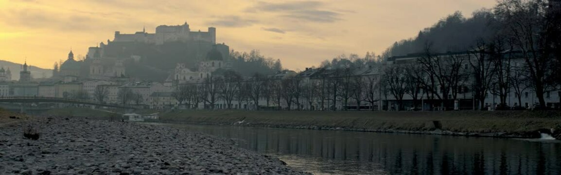 Salzburg city at sunrise in autumn