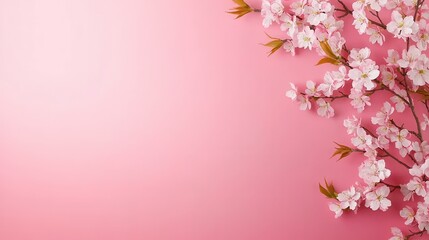 Pink Blossom Branches on Pastel Pink Background Spring Floral Design Delicate Flower Arrangement