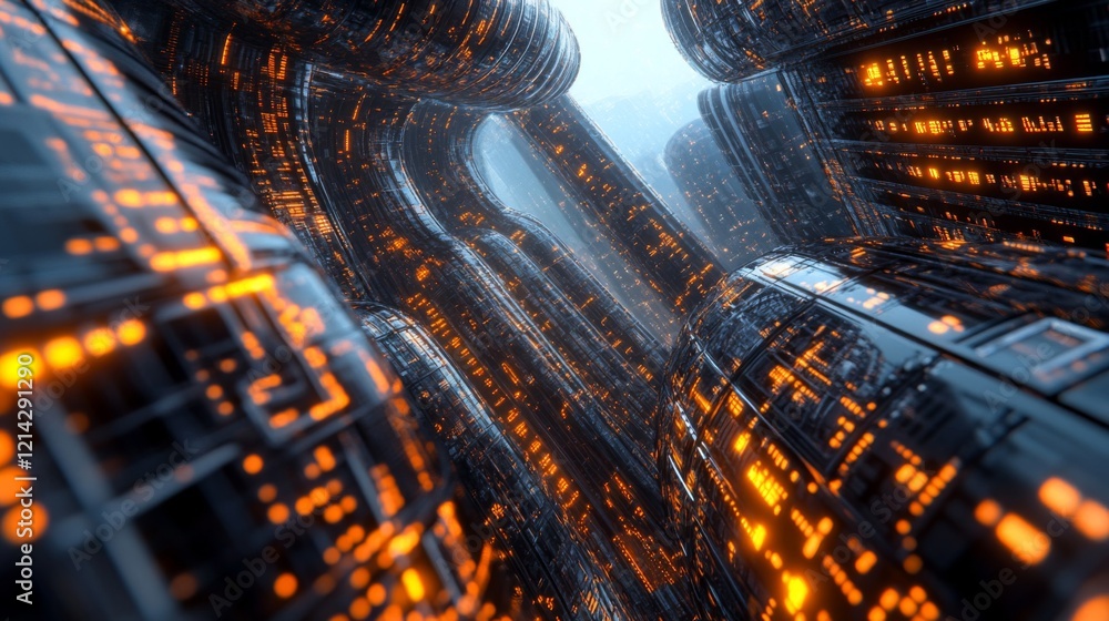 Poster abstract futuristic 3d render of a glowing cybernetic structure
