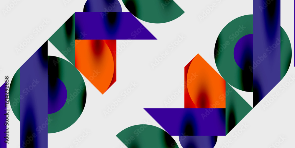Poster Modern abstract background featuring circles, lines, and triangles in a dynamic geometric composition. Perfect for stylish, tech, or creative-themed designs