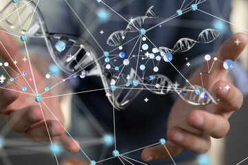 medical on hospital background, medical technology network concept